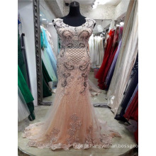 Guangzhou Custom Made Embroided Mesh Elegante Padrão Appliqued Elegant Mermaid Evening Dresses